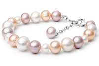 Modernes Perlenarmband mehrfarbig lavendel, weiß, rosa rund 6-11 mm, 19 cm, Verschluss 925er Silber, Gaura Pearls